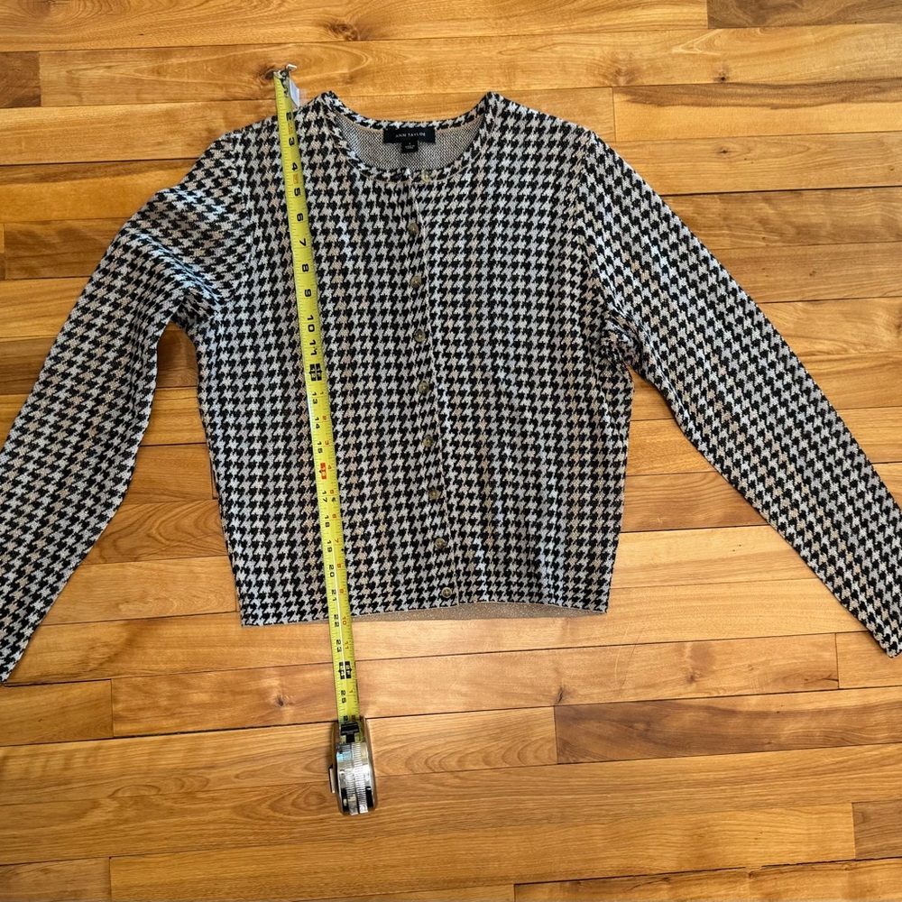 Any Taylor Sparkly Houndstooth Knit Cardigan Sweater - Black, Gold & White